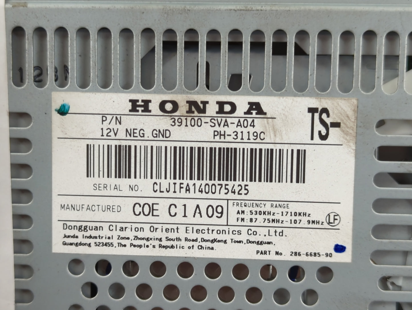 2012 Acura Tl Radio AM FM Cd Player Receiver Replacement P/N:39100-SVA-A04 39100-TK4-A310, 39100-TK4-A330 Fits OEM Used Auto