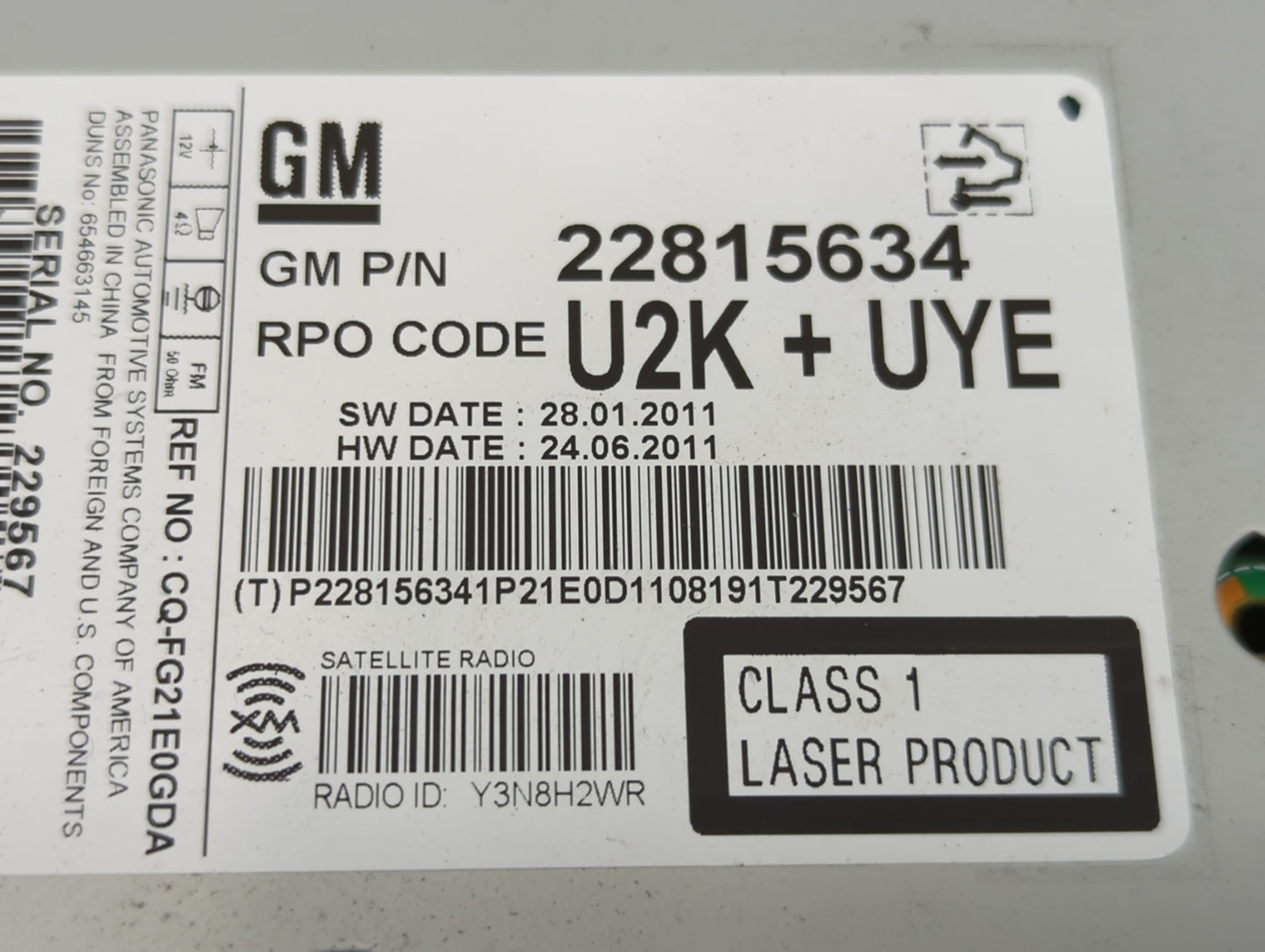 2012 Chevrolet Cruze Radio AM FM Cd Player Receiver Replacement Fits OEM Used Auto Parts - Oemusedautoparts1.com