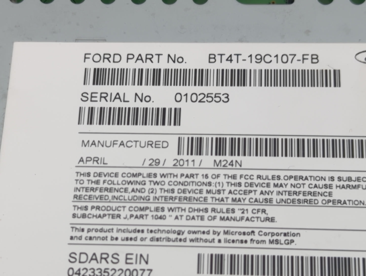 2011 Ford Edge Radio AM FM Cd Player Receiver Replacement Fits OEM Used Auto Parts - Oemusedautoparts1.com