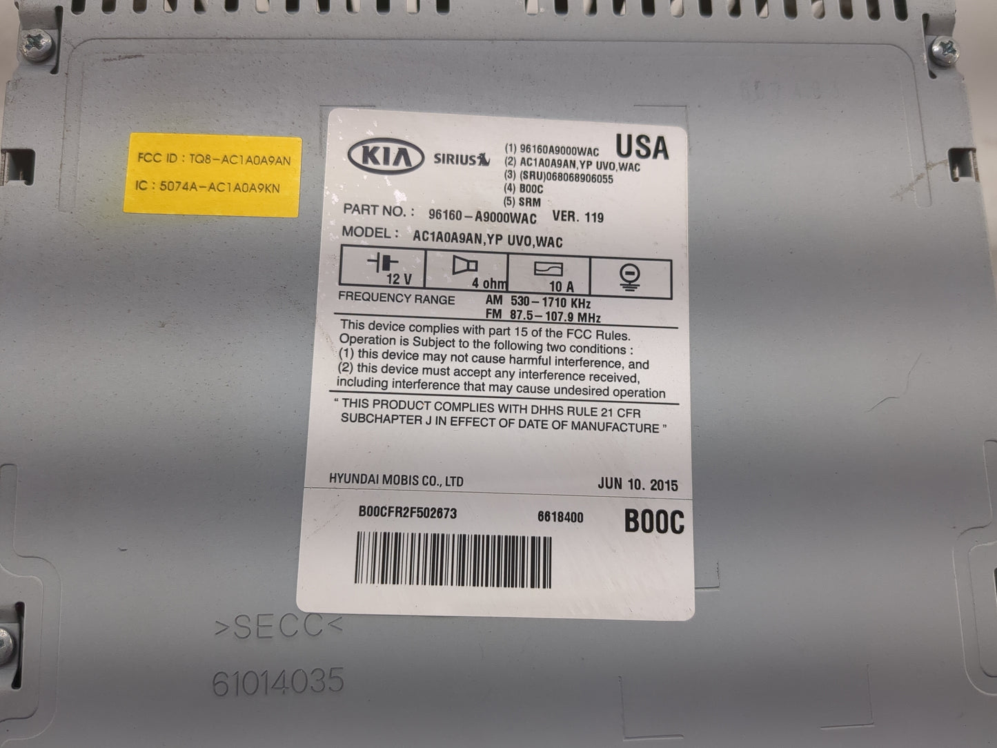 2015-2016 Kia Sedona Radio AM FM Cd Player Receiver Replacement Fits Fits 2015 2016 OEM Used Auto Parts - Oemusedautoparts1.