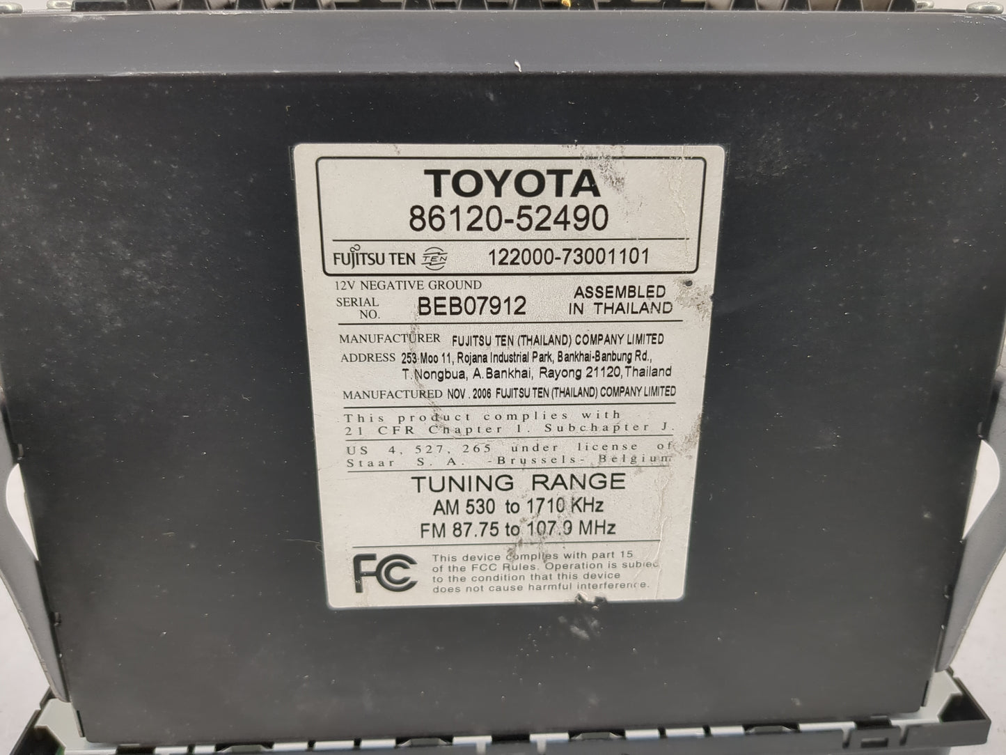2006-2008 Toyota Yaris Radio AM FM Cd Player Receiver Replacement Fits Fits 2006 2007 2008 OEM Used Auto Parts - Oemusedauto