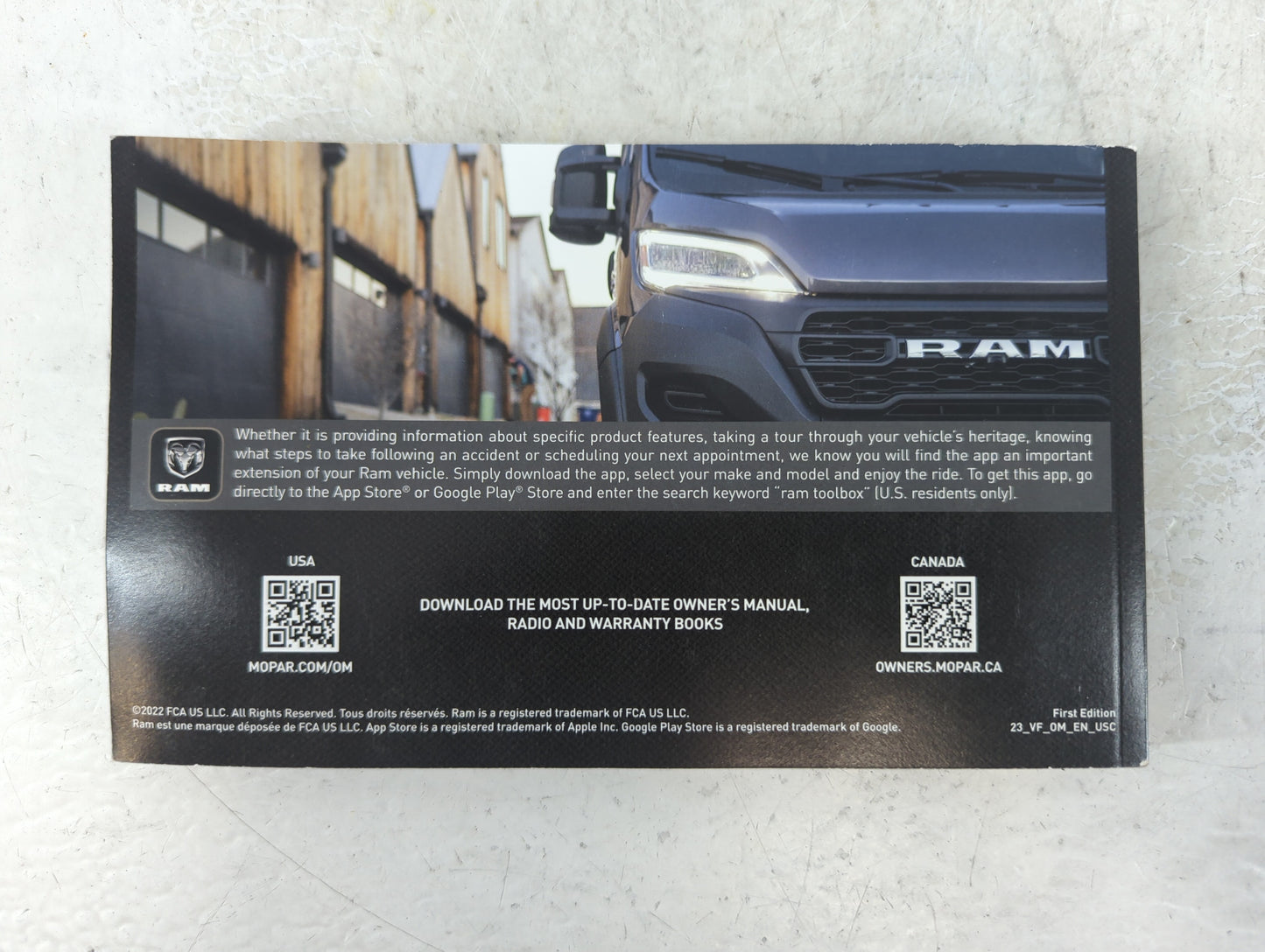 2023 Ram Promaster 1500 Owners Manual Book Guide OEM Used Auto Parts