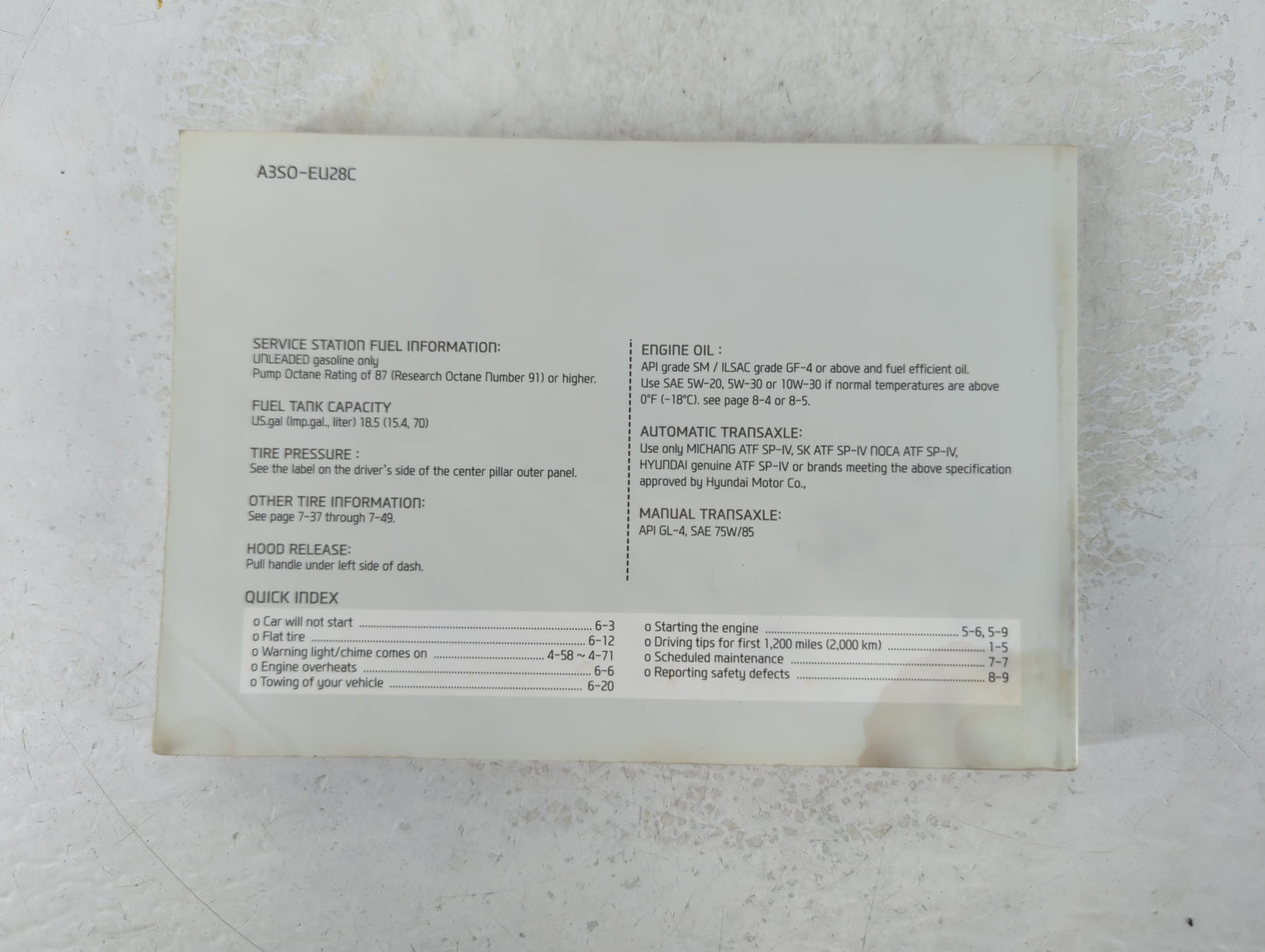 2013 Hyundai Sonata Owners Manual Book Guide P/N:A3S0-EU28C OEM Used Auto Parts