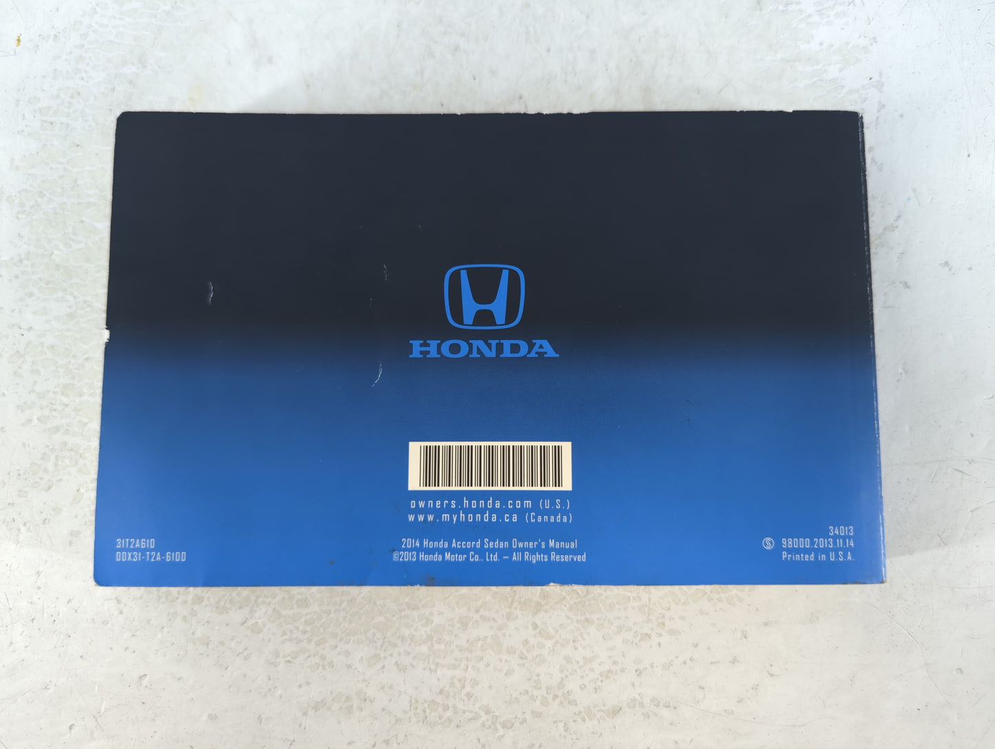 2014 Honda Accord Owners Manual Book Guide P/N:00X31-T2A-6100 OEM Used Auto Parts