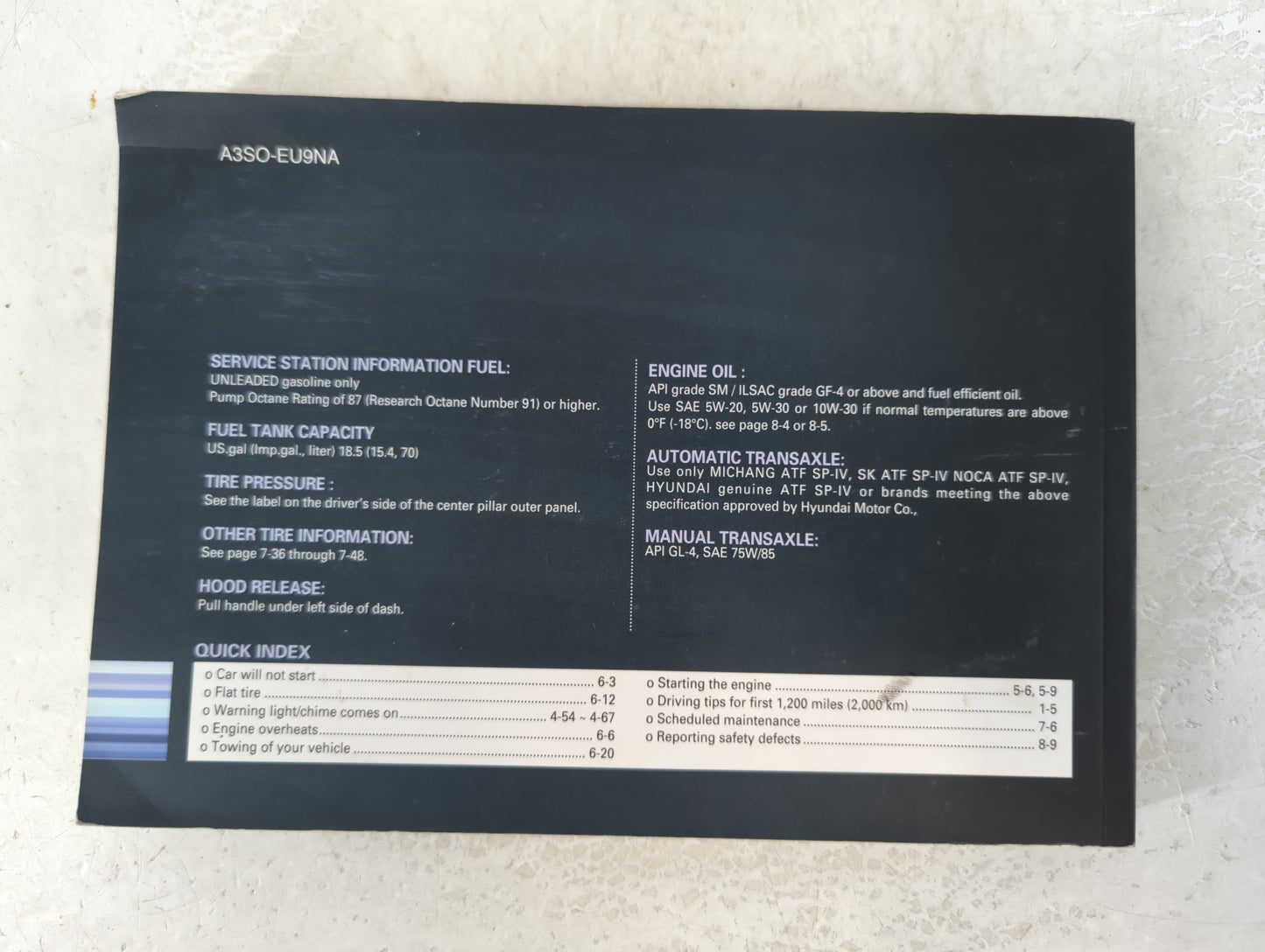 2011 Hyundai Sonata Owners Manual Book Guide P/N:A3S0-EU9NA OEM Used Auto Parts