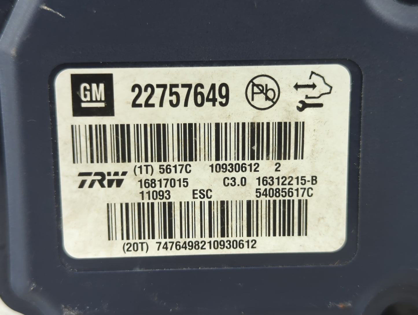 2011 Buick Regal ABS Pump Control Module Replacement P/N:22757649 Fits OEM Used Auto Parts - Oemusedautoparts1.com