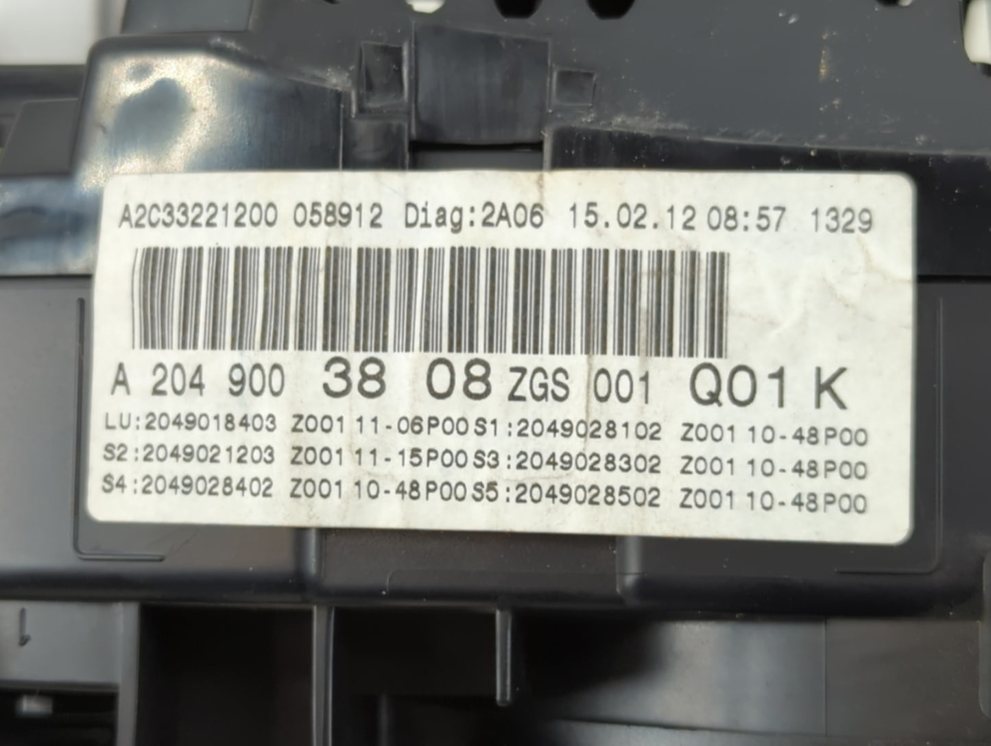 2012 Mercedes-Benz C250 Instrument Cluster Speedometer Gauges P/N:A 204 900 38 08 Fits OEM Used Auto Parts - Oemusedautoparts1.com