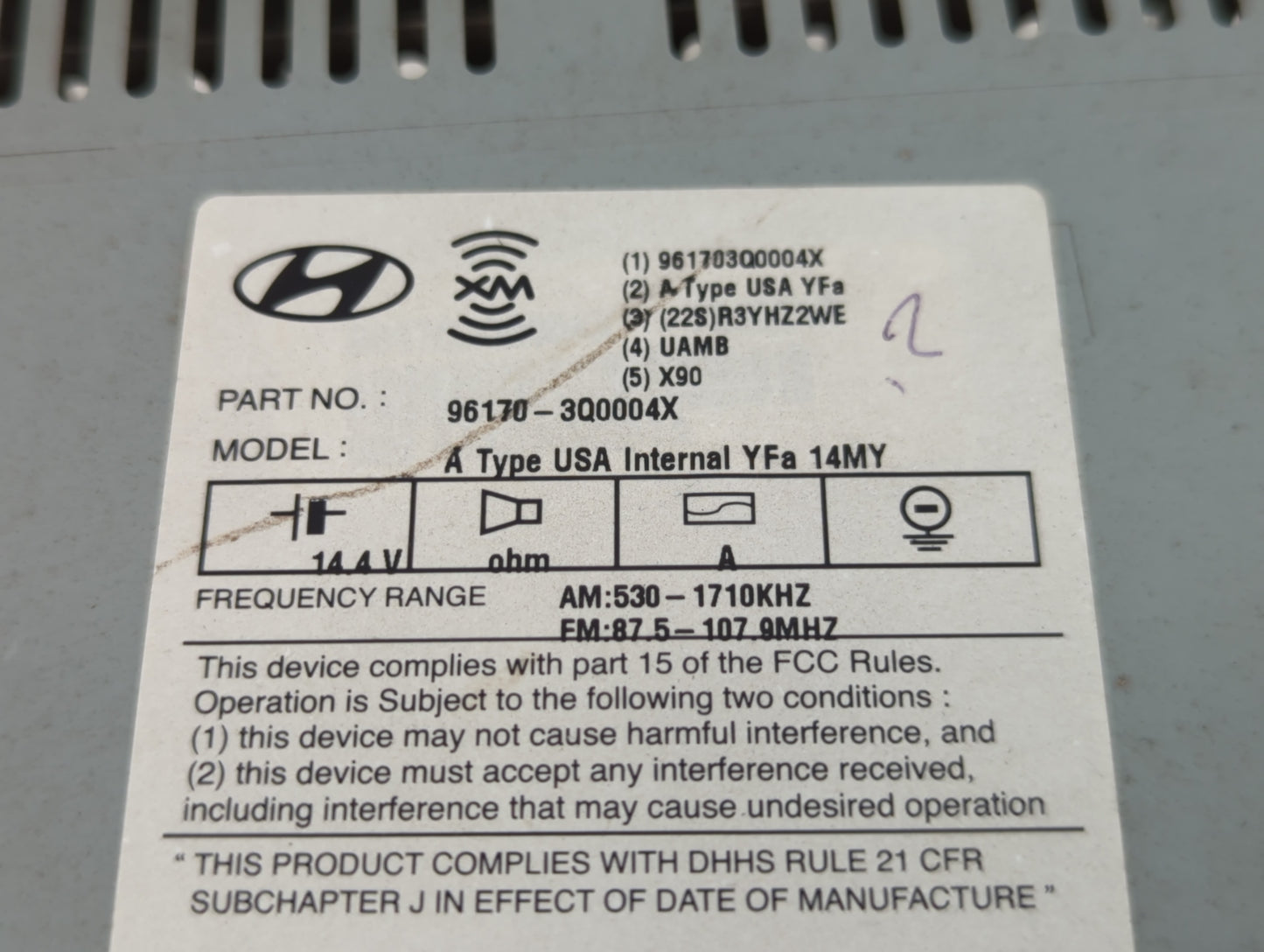 2013-2014 Hyundai Sonata Radio AM FM Cd Player Receiver Replacement P/N:96170-3Q0004X Fits Fits 2013 2014 OEM Used Auto Parts - Oemusedautoparts1.com