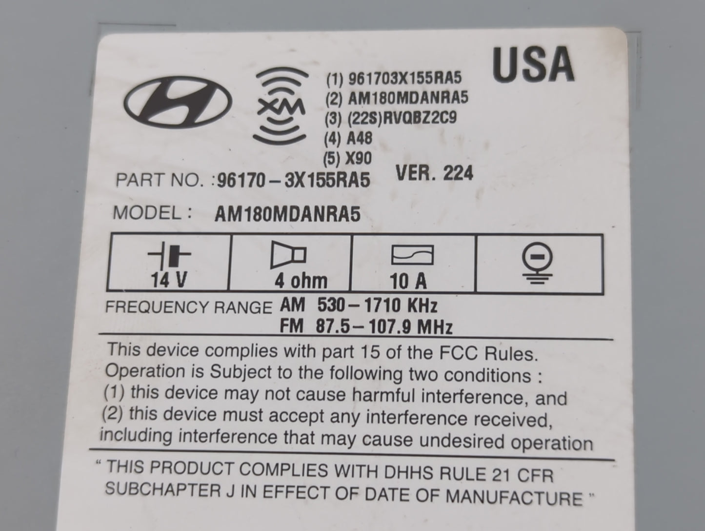 2013 Hyundai Elantra Radio AM FM Cd Player Receiver Replacement P/N:96170-3X155RA5 Fits OEM Used Auto Parts - Oemusedautoparts1.com