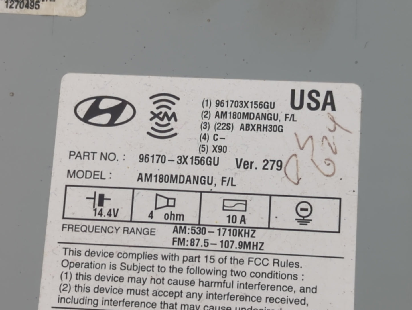 2014-2016 Hyundai Elantra Radio AM FM Cd Player Receiver Replacement P/N:96170-3X156GU Fits Fits 2014 2015 2016 OEM Used Auto Parts - Oemusedautoparts1.com