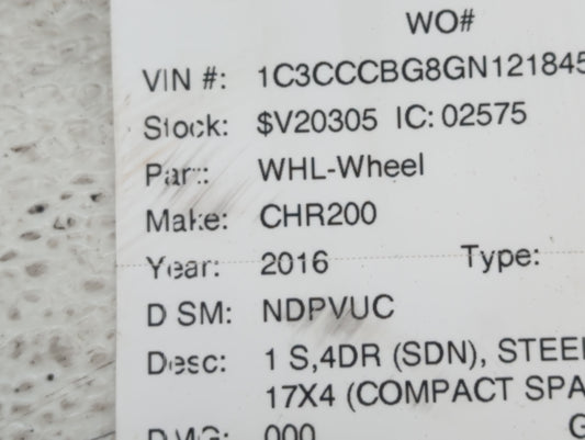 2015-2017 Chrysler 200 Spare Donut Tire Wheel Rim Oem