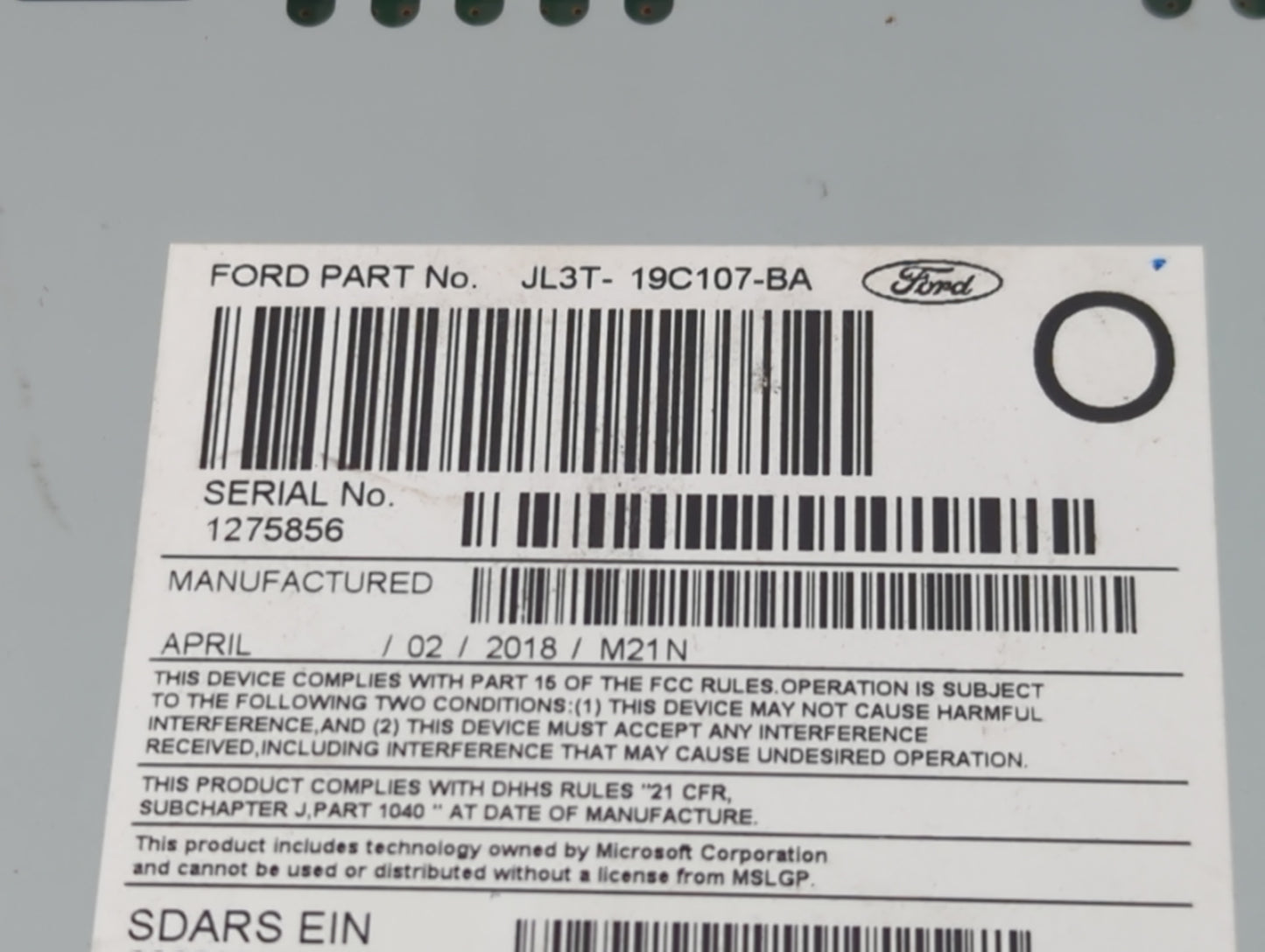 2017-2018 Ford F-150 Radio AM FM Cd Player Receiver Replacement P/N:JL3T-19C107-BA Fits Fits 2017 2018 OEM Used Auto Parts