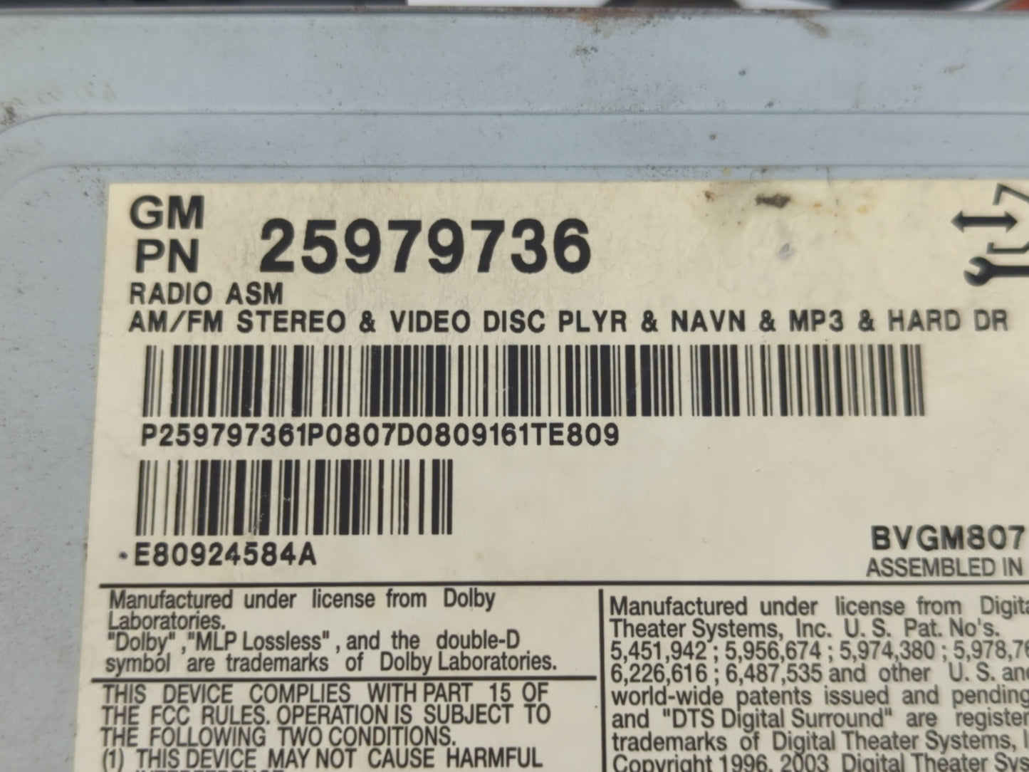 2008-2011 Cadillac Cts Radio AM FM Cd Player Receiver Replacement P/N:25979736 Fits Fits 2008 2009 2010 2011 OEM Used Auto Parts