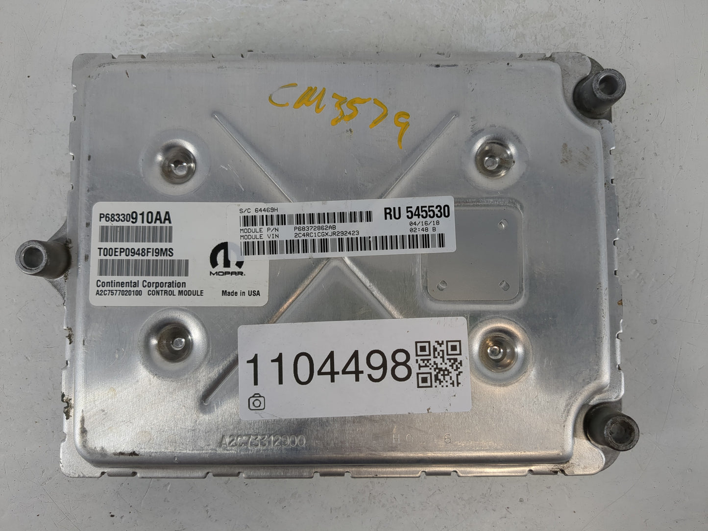 2018-2019 Chrysler Pacifica PCM Engine Control Computer ECU ECM PCU OEM P/N:P68330910AA Fits Fits 2018 2019 2020 OEM Used Auto Parts