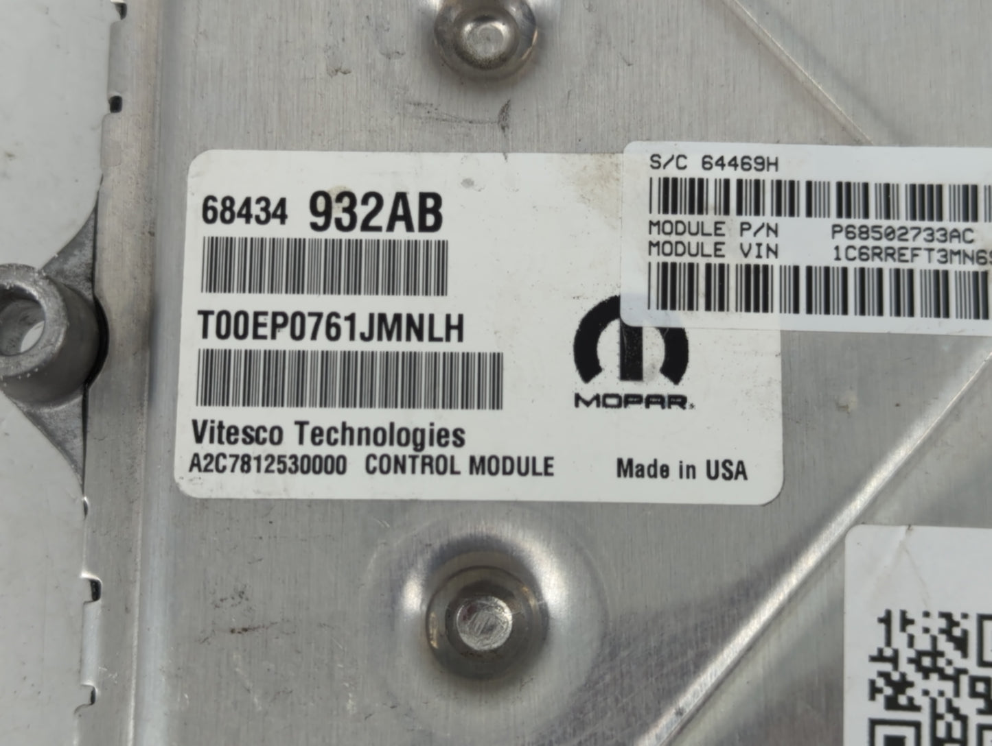 2021 Dodge Ram 1500 PCM Engine Control Computer ECU ECM PCU OEM P/N:P68502733AC 5317850 Fits Fits 2020 2022 OEM Used Auto Parts