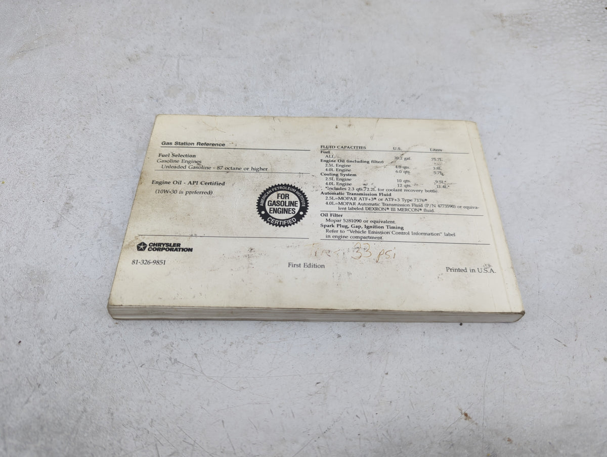 1998 Jeep Cherokee Owners Manual Book Guide P/N:81-326-9851 OEM Used Auto Parts - Oemusedautoparts1.com