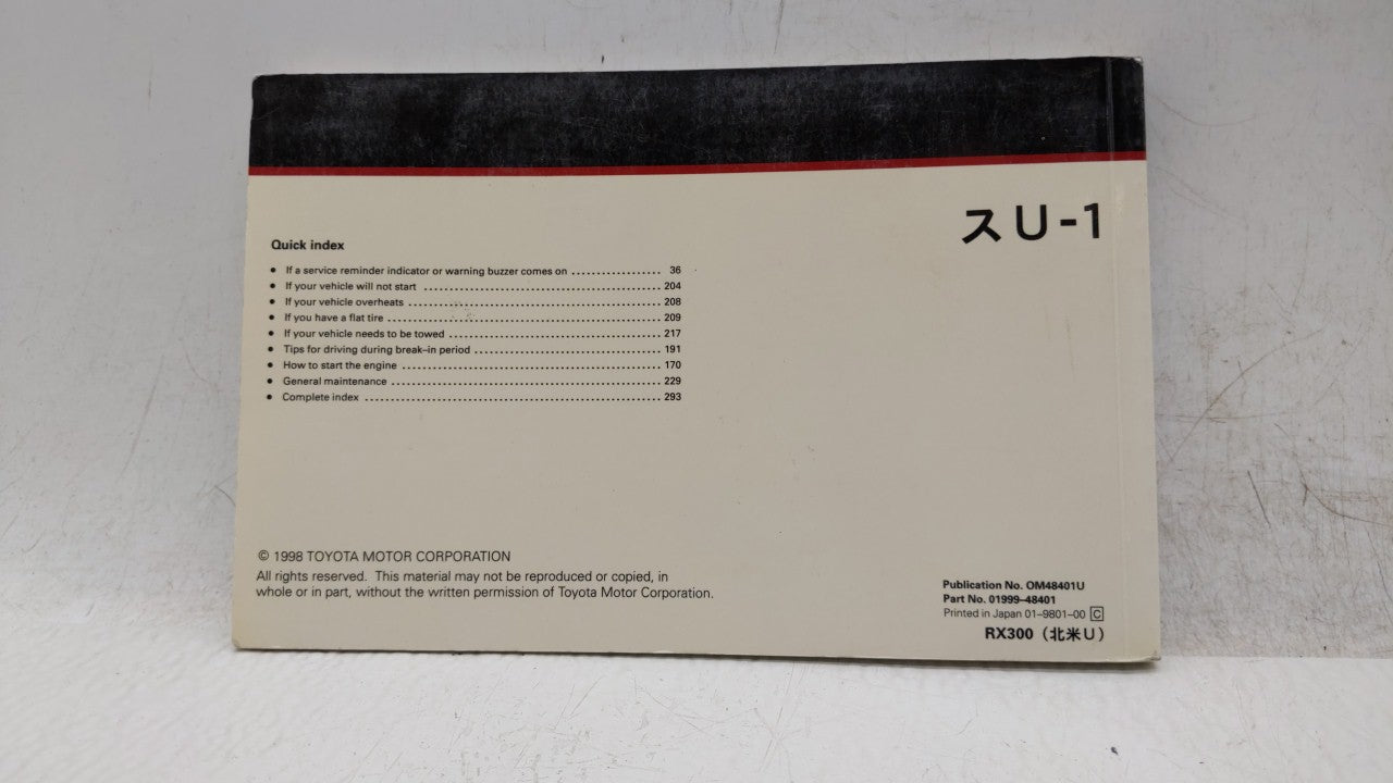1999 Lexus Rx300 Owners Manual Book Guide OEM Used Auto Parts - Oemusedautoparts1.com