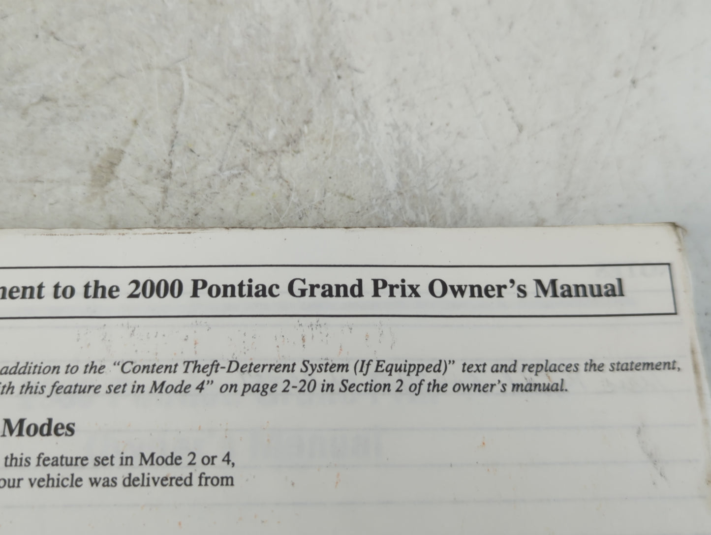 2000 Pontiac Grand Prix Owners Manual Book Guide P/N:00GPX001 OEM Used Auto Parts - Oemusedautoparts1.com