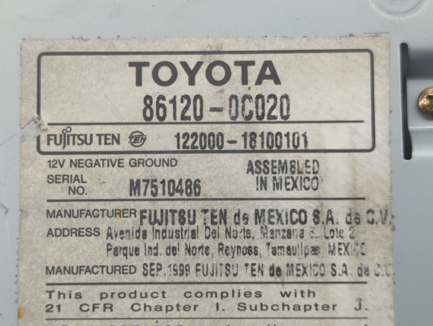 2000-2001 Toyota Camry Radio AM FM Cd Player Receiver Replacement P/N:86120-0C020 Fits Fits 1999 2000 2001 2002 2003 OEM Use