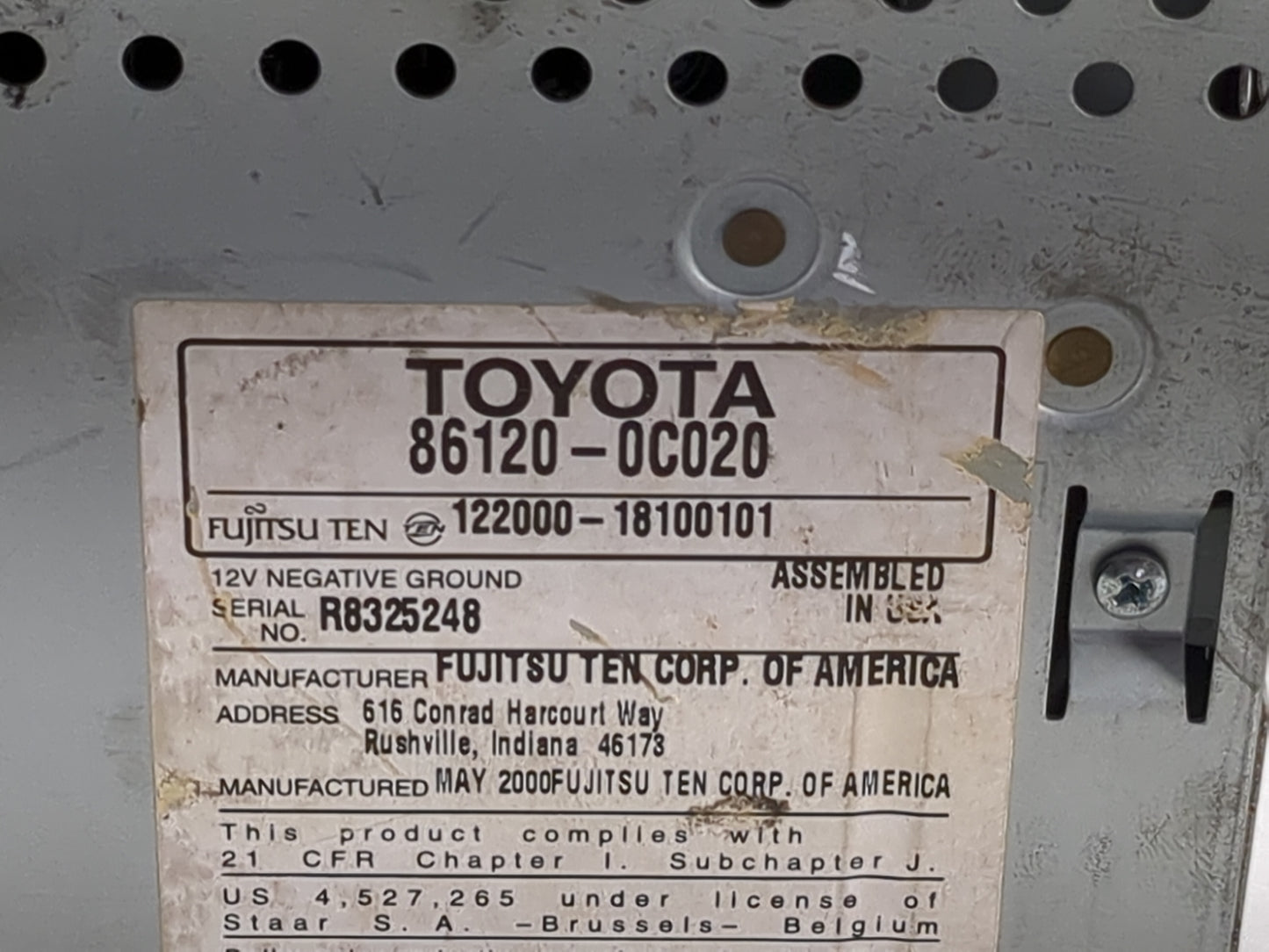 2000-2001 Toyota Camry Radio AM FM Cd Player Receiver Replacement P/N:86120-0C020 122000-18100101 Fits OEM Used Auto Parts -