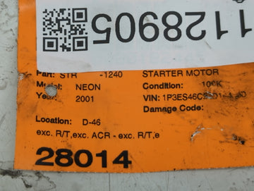 2000-2002 Dodge Neon Car Starter Motor Solenoid OEM Fits Fits 2000 2001 2002 OEM Used Auto Parts
