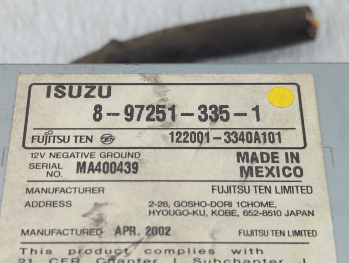 2001 Isuzu Rodeo Radio AM FM Cd Player Receiver Replacement P/N:8-97251-335-1 Fits OEM Used Auto Parts - Oemusedautoparts1.c