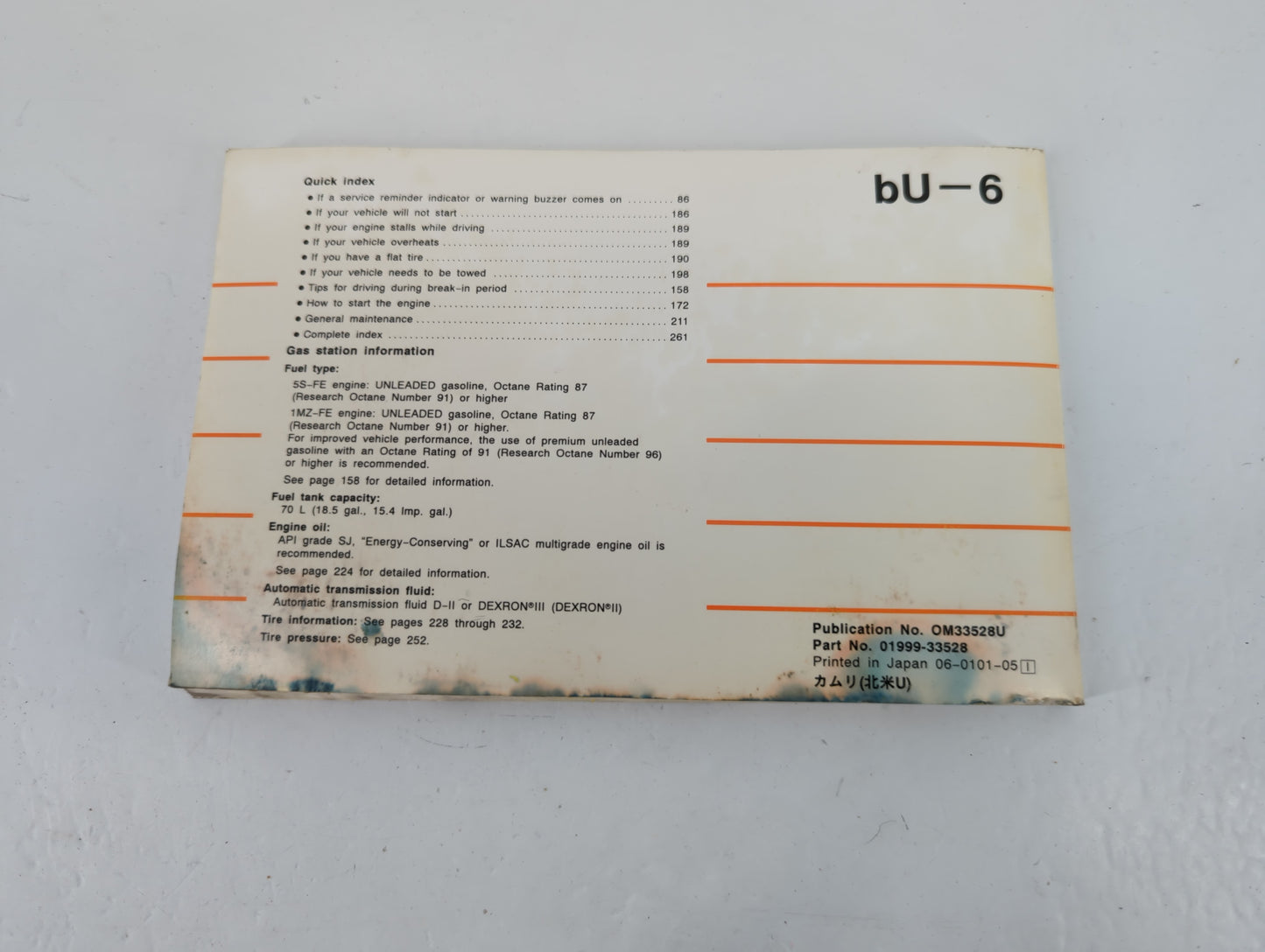 2001 Toyota Camry Owners Manual Book Guide P/N:01999-33528 OEM Used Auto Parts - Oemusedautoparts1.com