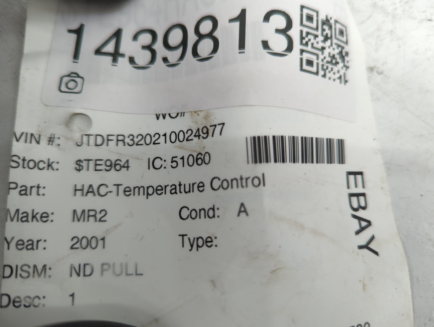 2001 Toyota Mr2 Climate Control Module Temperature AC/Heater Replacement Fits OEM Used Auto Parts - Oemusedautoparts1.com