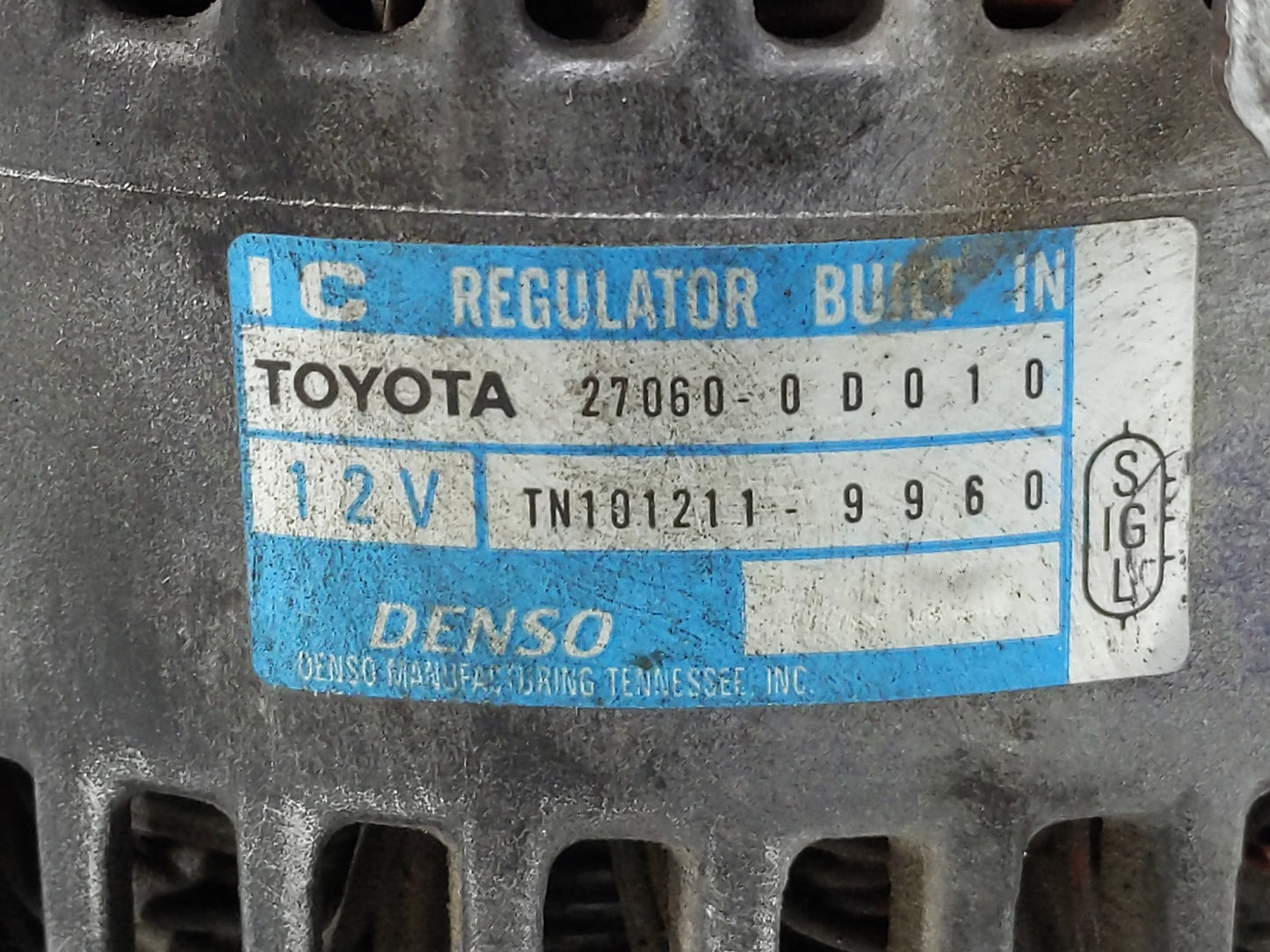 1998-2002 Toyota Corolla Alternator Replacement Generator Charging Assembly Engine OEM P/N:TN101211-9960 TN10121-9960 Fits O
