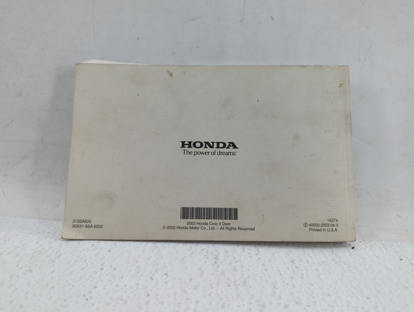 2003 Honda Civic Owners Manual Book Guide OEM Used Auto Parts - Oemusedautoparts1.com