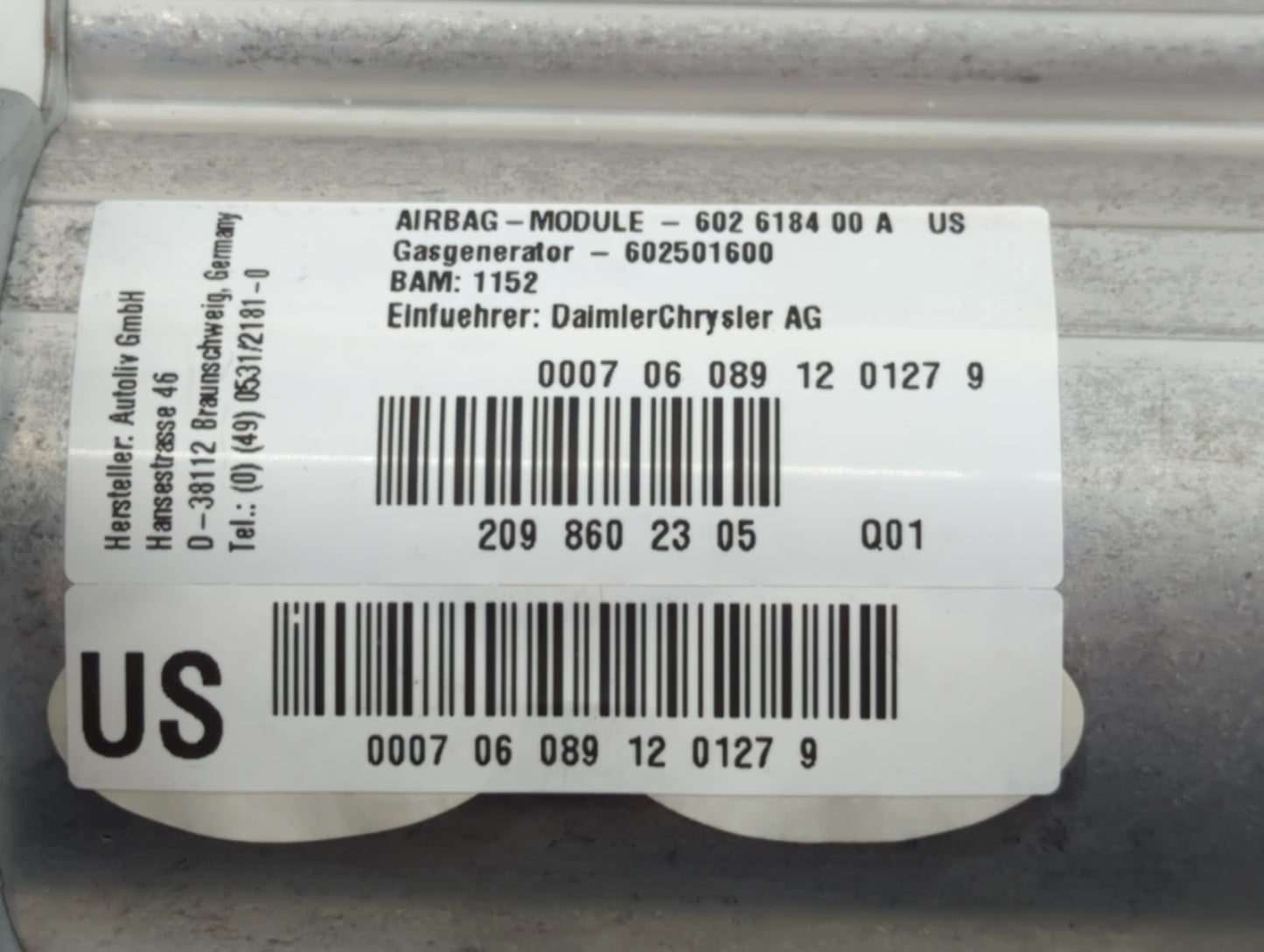 2003 Mercedes-Benz Clk280 Air Bag Passenger Right Dashboard OEM P/N:602 6184 00 A 0007 06 089 12 0127 9, 209 860 23 05 Fits