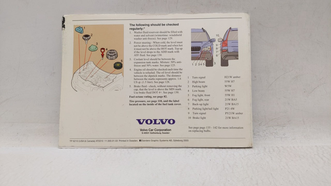 2003 Volvo Xc90 Owners Manual Book Guide OEM Used Auto Parts - Oemusedautoparts1.com