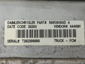 2002-2005 Dodge Ram 1500 Body Control Module Bcm Inner Cabin Fuse Box 1443195