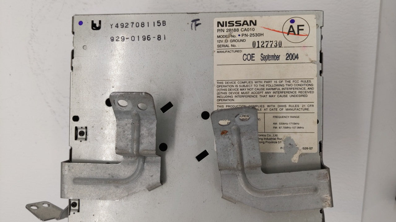 2004-2005 Nissan Murano Radio AM FM Cd Player Receiver Replacement P/N:28188 CA010 28188 CA010 Fits Fits 2004 2005 OEM Used