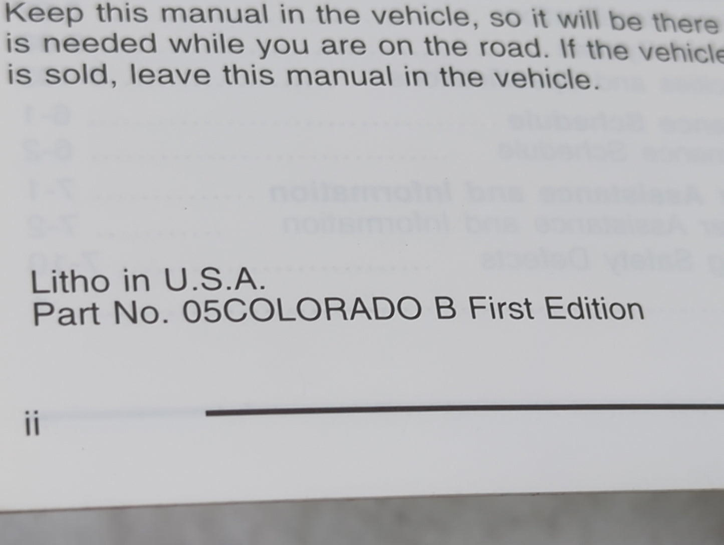 2005 Chevrolet Colorado Owners Manual Book Guide P/N:05COLORADO OEM Used Auto Parts - Oemusedautoparts1.com