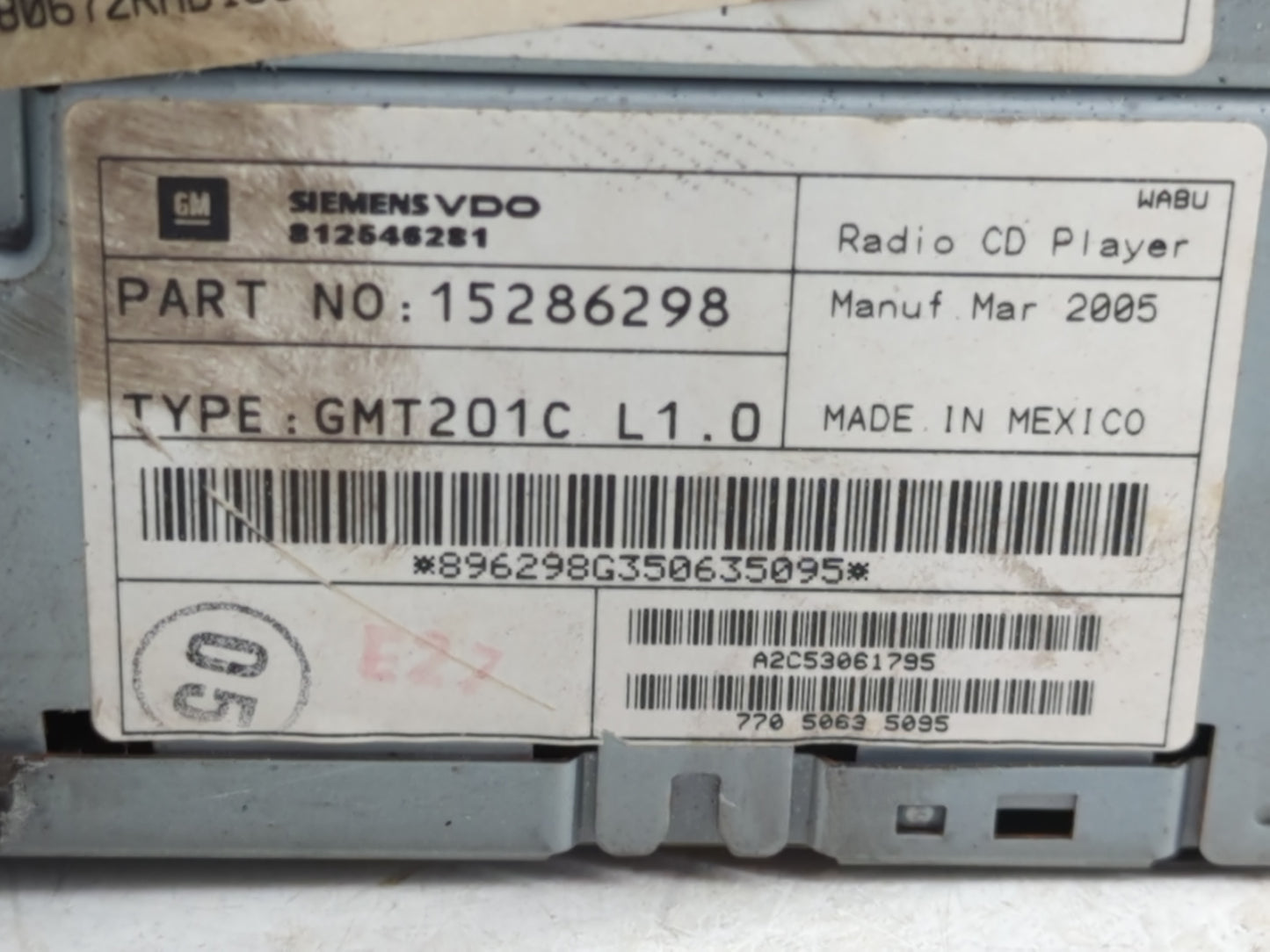 2005-2007 Chevrolet Uplander Radio AM FM Cd Player Receiver Replacement P/N:15286298 Fits Fits 2005 2006 2007 OEM Used Auto