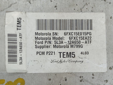 2005 Ford F150 PCM Engine Control Computer ECU ECM PCU OEM P/N:5L3A-12A650-ATF 6FXC15EA22, 6FXC15E015PG Fits OEM Used Auto Parts