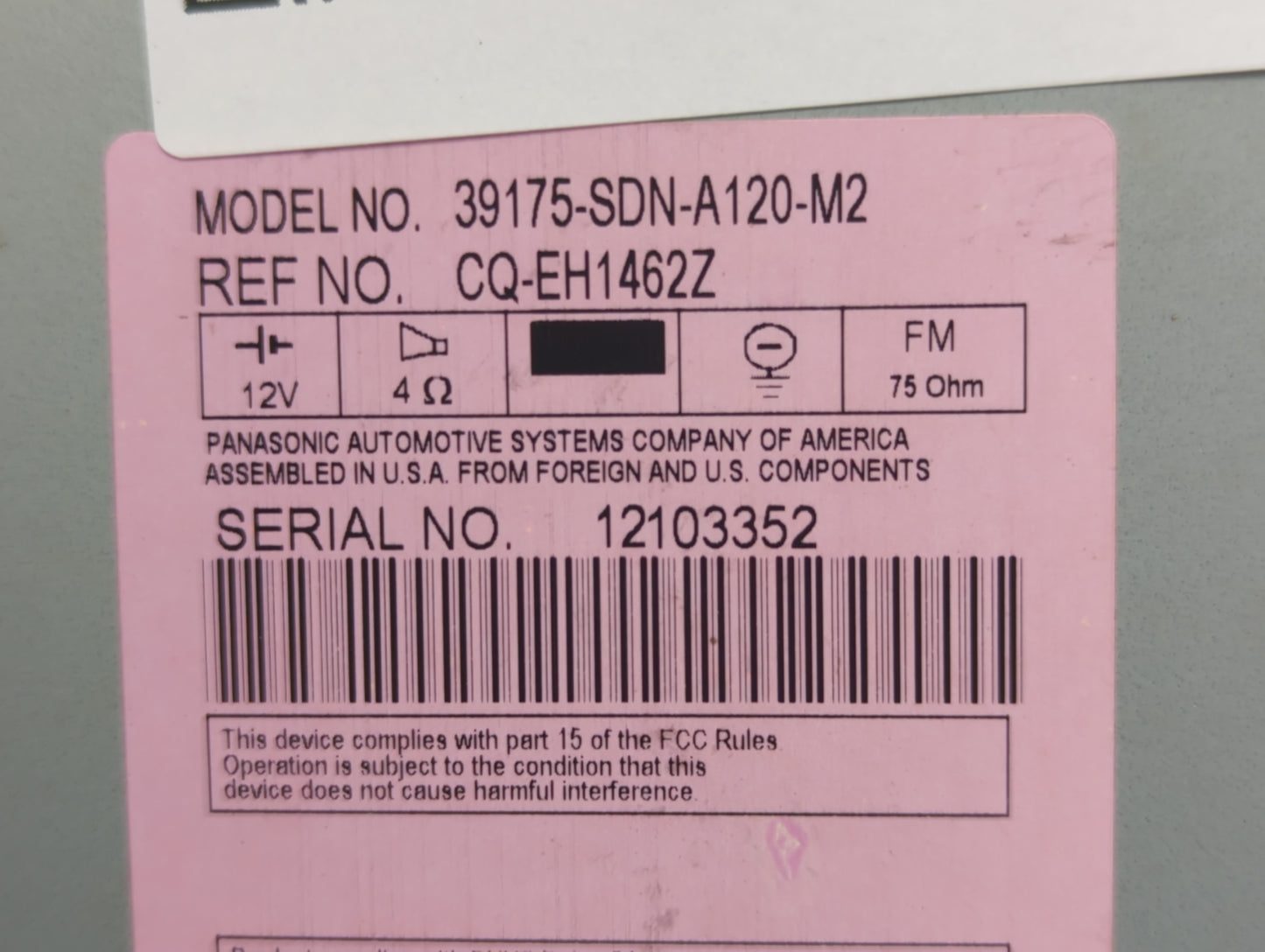 2003-2007 Honda Accord Radio AM FM Cd Player Receiver Replacement P/N:39175-SDN-A120-M2 Fits Fits 2003 2004 2005 2006 2007 O