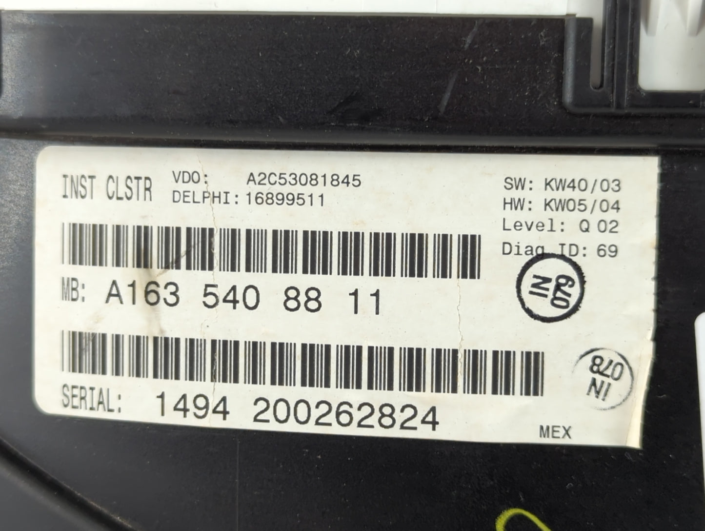 2003-2005 Mercedes-Benz Ml350 Instrument Cluster Speedometer Gauges P/N:A163 540 88 11 Fits Fits 2002 2003 2004 2005 OEM Use