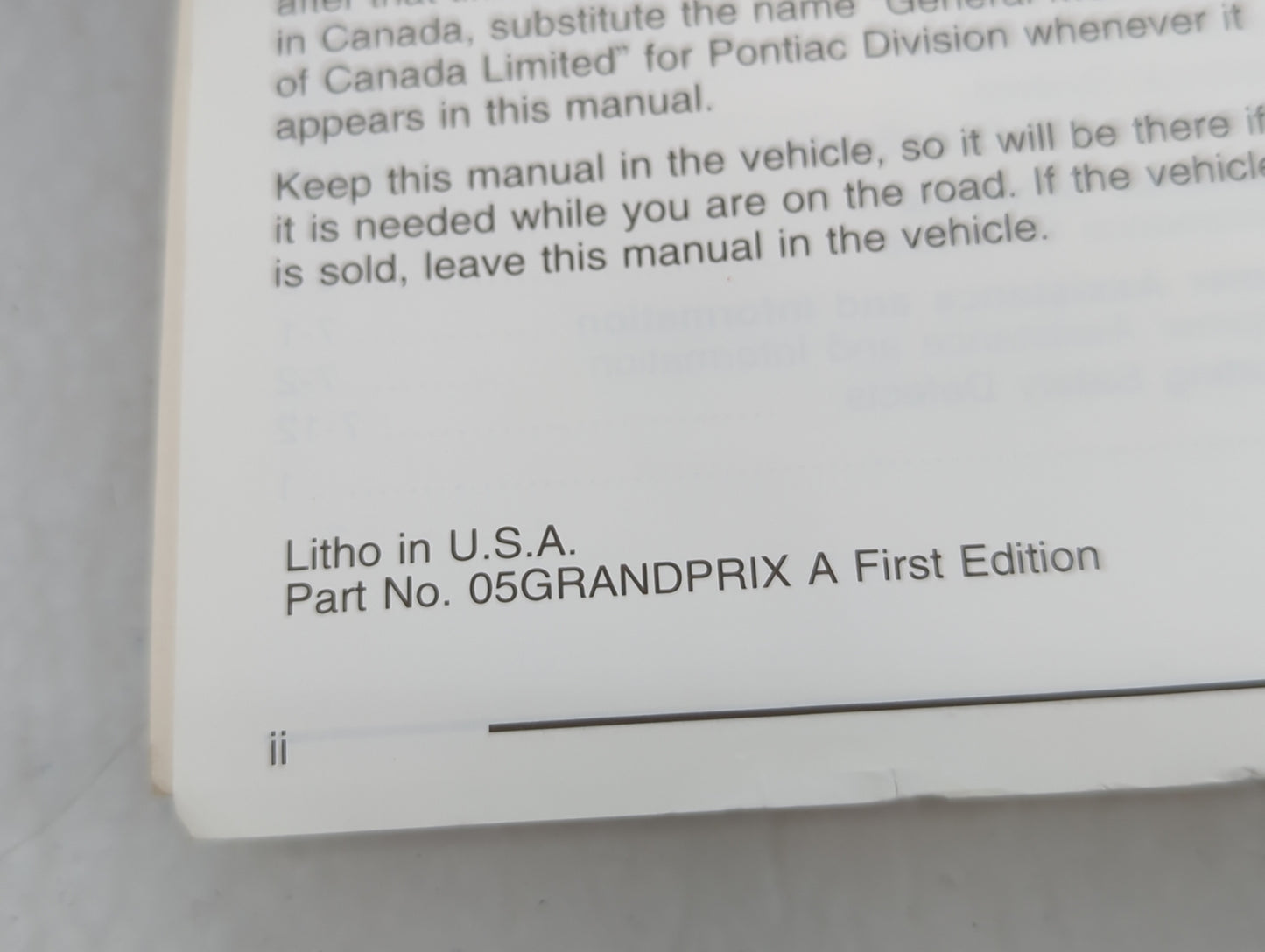 2005 Pontiac Grand Prix Owners Manual Book Guide OEM Used Auto Parts - Oemusedautoparts1.com