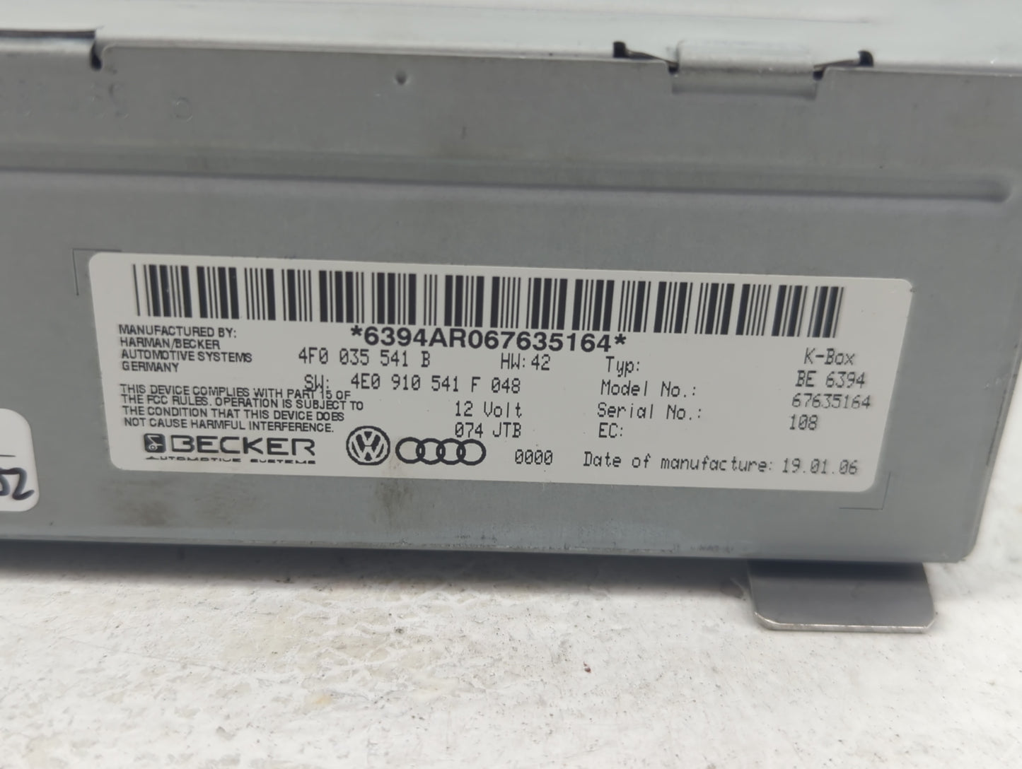 2005-2009 Audi A6 Radio AM FM Cd Player Receiver Replacement P/N:4F0 035 541 B Fits Fits 2005 2006 2007 2008 2009 OEM Used A