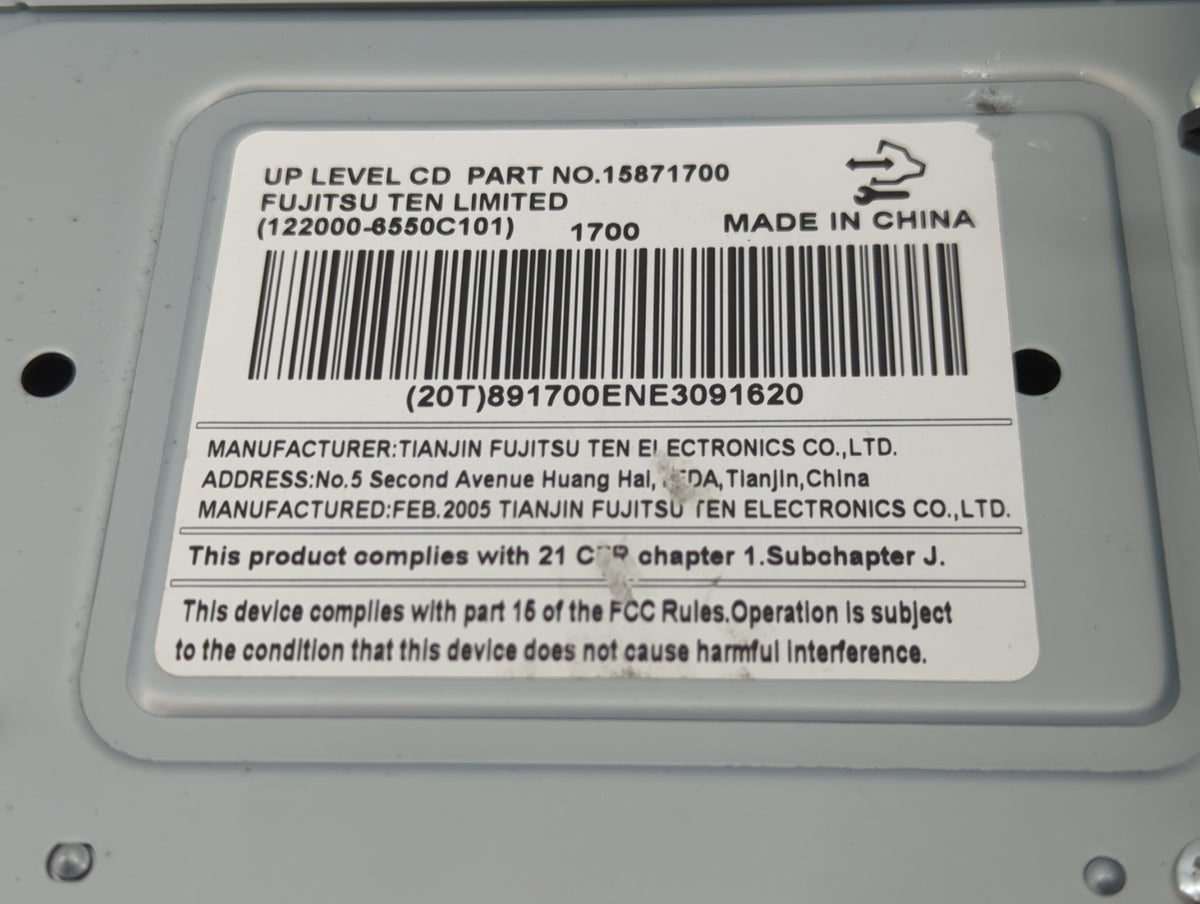 2006 Buick Lucerne Radio AM FM Cd Player Receiver Replacement P/N:15871700 Fits OEM Used Auto Parts - Oemusedautoparts1.com
