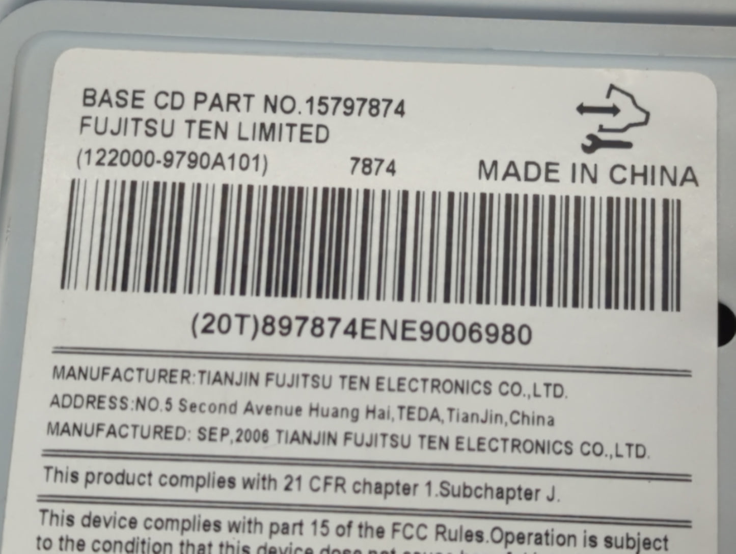 2006 Buick Lucerne Radio AM FM Cd Player Receiver Replacement P/N:15797874 Fits OEM Used Auto Parts - Oemusedautoparts1.com