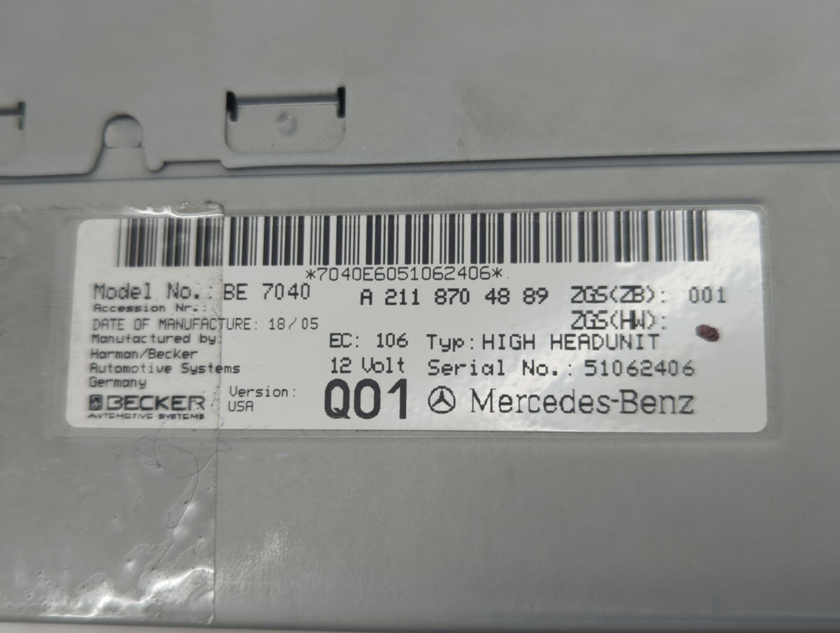 2006 Chrysler E Class Radio AM FM Cd Player Receiver Replacement P/N:A 211 870 48 89 Fits OEM Used Auto Parts - Oemusedautop