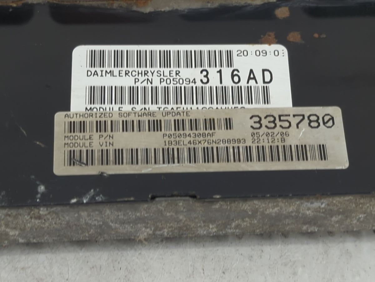 2006 Dodge Stratus PCM Engine Control Computer ECU ECM PCU OEM P/N:P05094316AD P05094308AF Fits OEM Used Auto Parts - Oemuse