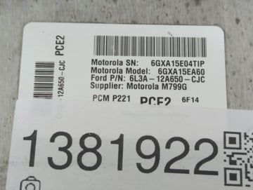 2006-2007 Ford F-150 PCM Engine Control Computer ECU ECM PCU OEM P/N:6L3A-12A650-CJC Fits Fits 2006 2007 OEM Used Auto Parts