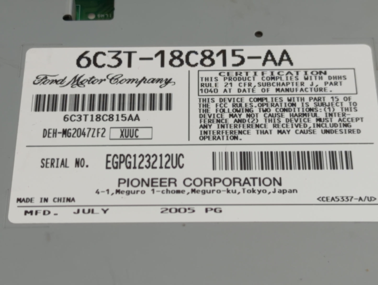 2006 Ford F-250 Super Duty Radio AM FM Cd Player Receiver Replacement P/N:6C3T-18C815-AA Fits OEM Used Auto Parts - Oemuseda