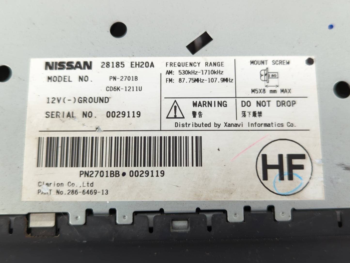2006-2007 Infiniti M35 Radio AM FM Cd Player Receiver Replacement P/N:28185 EH20A Fits Fits 2006 2007 OEM Used Auto Parts -