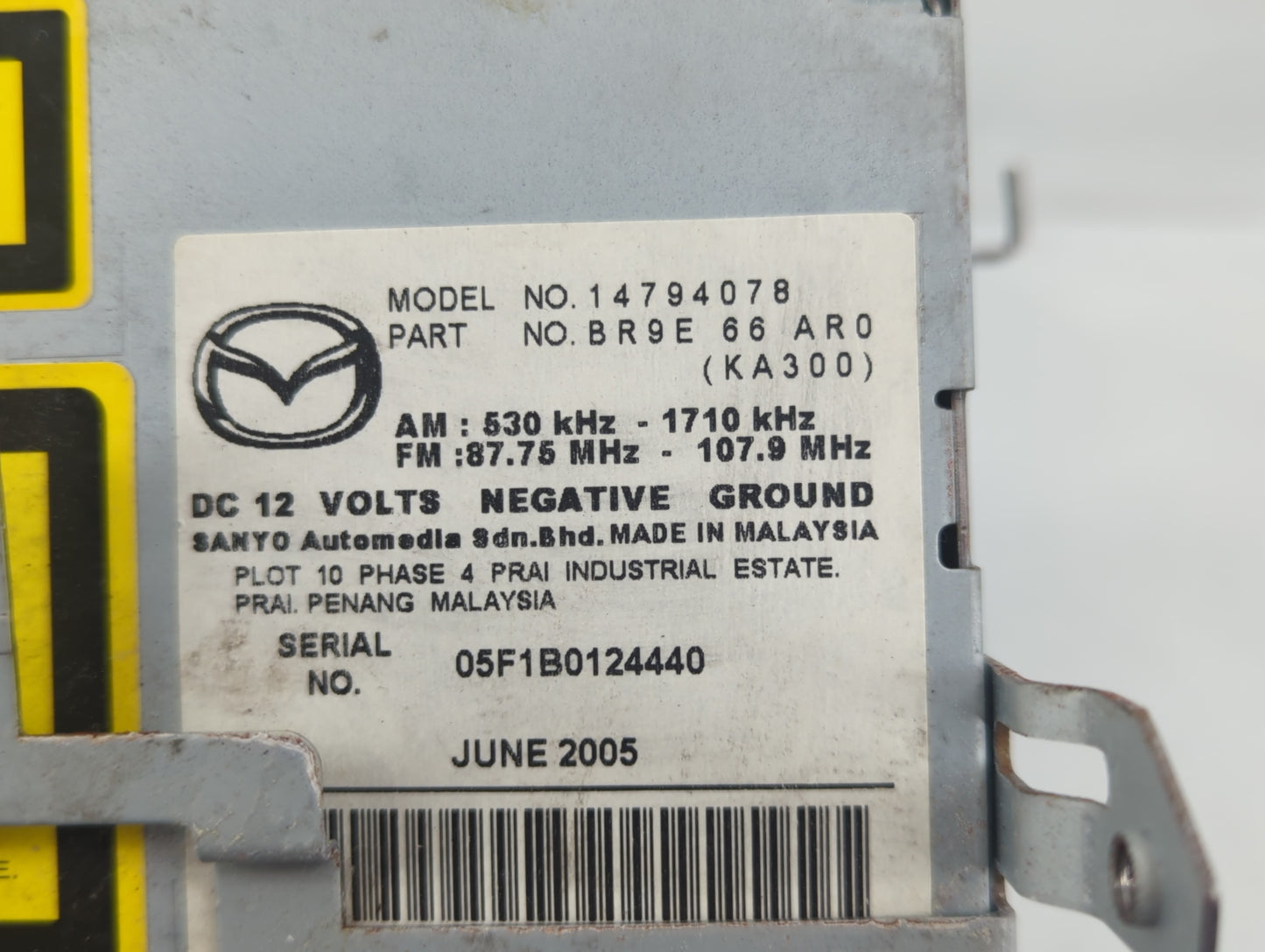 2006-2007 Mazda 3 Radio AM FM Cd Player Receiver Replacement P/N:14794078 Fits Fits 2006 2007 OEM Used Auto Parts - Oemuseda