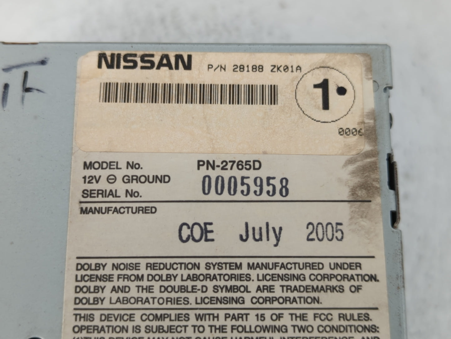 2006 Nissan Maxima Radio AM FM Cd Player Receiver Replacement P/N:28188 ZK01A Fits OEM Used Auto Parts - Oemusedautoparts1.c